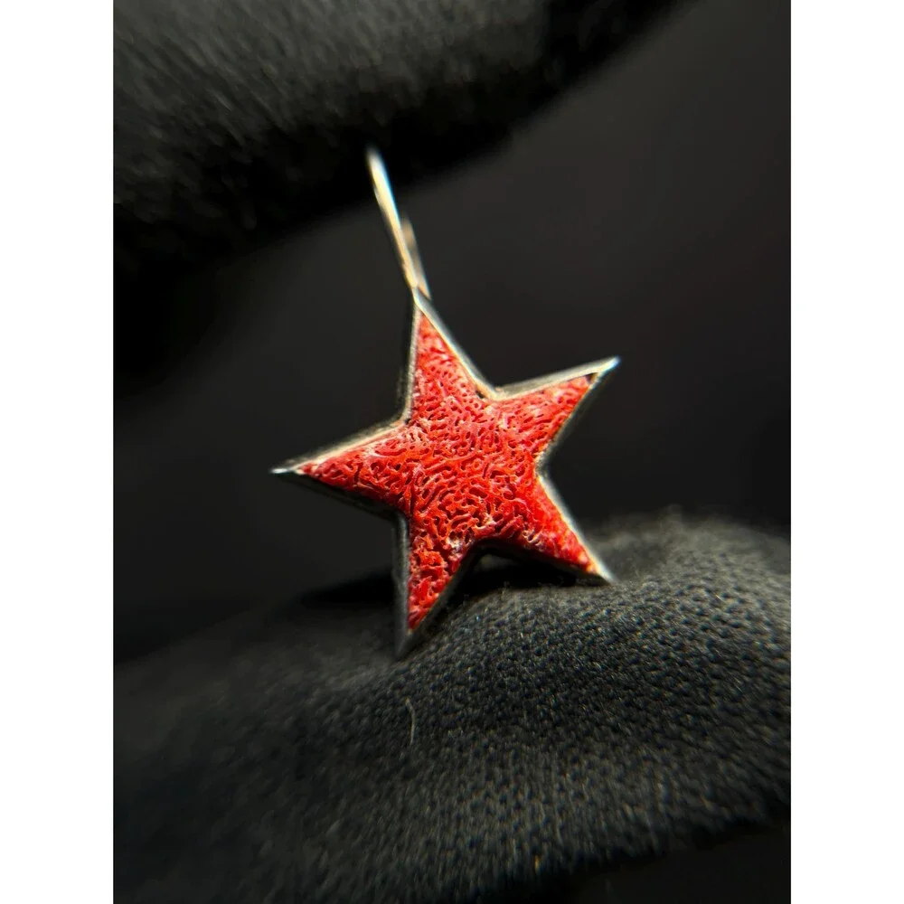 Vintage Devine 925 Sterling Silver Coral Star Dangle Earrings